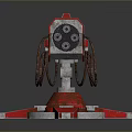 Red Mechanical Weapon with Multiple Barrels and Sturdy Metallic Base Structure 3d model