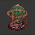 Green Sphere Decor With Golden Ring Stand And Wooden Marble Textured Base