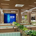 Cozy Cafe Interior Design With Wooden Ceiling Green Plants Large Windows And Light Chairs