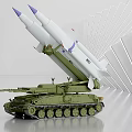 Green Military Tank with Missile Launcher and White Missiles Having Purple Tips