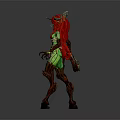 Fantasy Game and Movie Character With Red Horns Green Body Glowing Decorations and Plant Bow