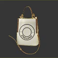 White Bucket Bag with Circular Logo ENGLAND Lettering and Brown Leather Straps