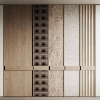 Modern Sofa Background Wall Design With Wooden Grid Panels And Textured Surfaces 3d model