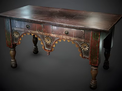 Antique Vintage Wooden Desk With Carved Legs And Decorative Drawer Details 3d model