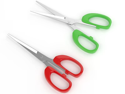 Vibrant Household Scissors With Red And Green Handles For Comfortable Everyday Use 3d model
