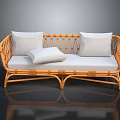 Rattan Sofa With Brown Frame Light Gray Cushions And Pillow Design