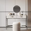 Modern Dressing Table With Round Mirror White Countertop And Vanity Accessories 3d model