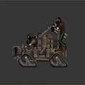 Steampunk Crawler Vehicle With Two Figures And Cannon Like Mechanical Structure On Muddy Ground