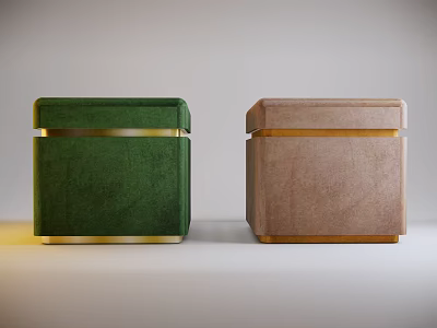 Green And Brown Velvet Ottoman With Gold Trim For Living Room Decor 3d model