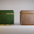 Green And Brown Velvet Ottoman With Gold Trim For Living Room Decor