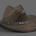 Brown Leather Cowboy Hat With Wide Brim Decorative Band And Metal Buckle