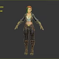 Game and Movie Character with Red Hair Blue Jacket White Top Green Accessory Dark Pants