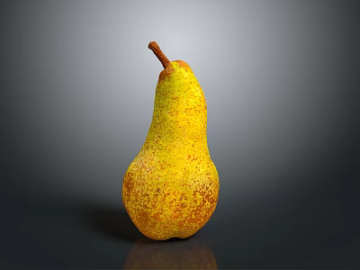 Single Juicy Ripe Organic Yellow Pear With Brown Spots On Gray Background 3d model