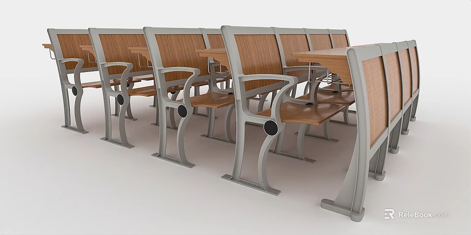 Modern Conference Table With Wooden And Metal Armrest Chairs Neatly Arranged 3d model 