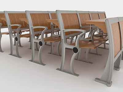 Modern Conference Table With Wooden And Metal Armrest Chairs Neatly Arranged 3d model