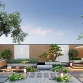 Tranquil Courtyard Garden Design With Stone Path Trees Seating Area And Lush Plants