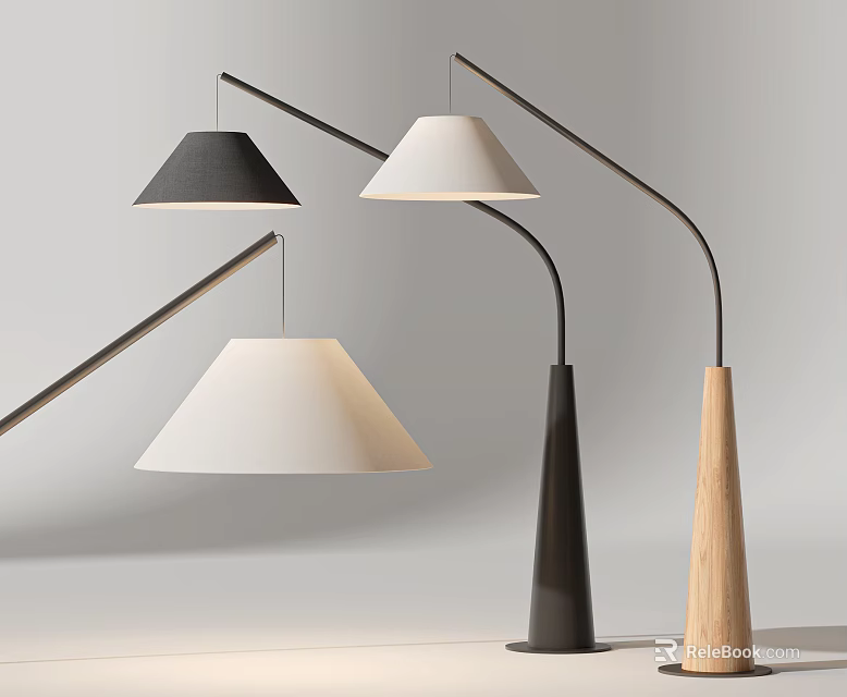 Modern Floor Lamps With Conical Shades Black White And Sleek Bases 3d model 