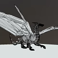 Majestic Mythical Flying Dragon With Spread Wings Standing On Grid Patterned Floor Against Gray Background