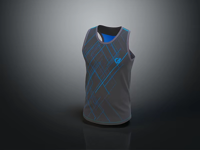 Stylish Gray Sleeveless Tank Top With Blue Line Patterns And Logo 3d model