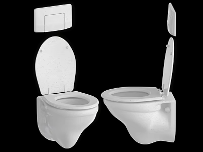 Modern White Wall Mounted Toilets With Open Lids And Tank Design 3d model
