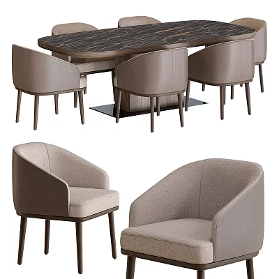 Modern Dining Table With Light Gray Upholstered Chairs For Home Living Area 3d model