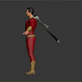 Male Superhero Character In Red Costume With Yellow Boots Belt And Gray Cape