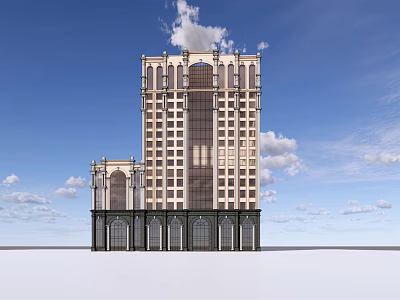 Classical Style Office Building With Tall High Rise Stone Facade Arched Windows And Decorative Top 3d model