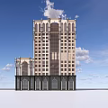 Classical Style Office Building With Tall High Rise Stone Facade Arched Windows And Decorative Top