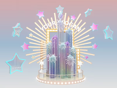 Colorful Decorative Display With Glowing Stars Radiating Lines And Transparent Base 3d model