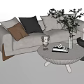 Modern Double Sofa Coffee Table Combination Multi-person Sofa Leisure Sofa Plant Vase Decoration Coffee Table Side Table Low Table Pillow 3d model