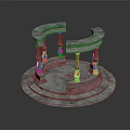 Cartoon Circular Stone Platform Scene With Curved Railings And Textured Columns