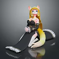 Anime Game And Movie Character With Cat Ears Blonde Hair Black Dress Yellow Tail