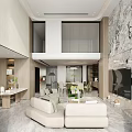 Duplex Living Room Interior Design With Modern Beige Sofa And Marble Wall Open Layout