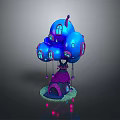 Scenic Landscape Featuring Blue Balloon Shaped Buildings Purple House Green Grass And Red Glowing Lights