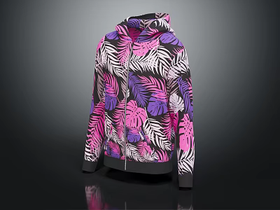 Fashionable Hooded Sweatshirt With Vibrant Leaf Pattern In Pink Purple White Colors 3d model