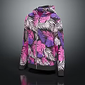 Fashionable Hooded Sweatshirt With Vibrant Leaf Pattern In Pink Purple White Colors