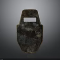 Ancient Rusty Metal Shield as Historical Protective Weapon with Rectangular Hole and Rivets