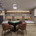 Modern Mahjong Room Interior With Mahjong Table Chairs And Decorative Lighting 3d model