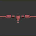 Red Mechanical Structure With Elongated Parts And Central Apple Shape