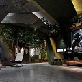 Modern Retail Store Interior Design With Display Wall Decorative Plants And Shelves