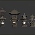 Traditional Japanese Stone Lanterns With Various Designs For Garden Decoration