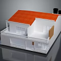 Cartoon Scene of White House Model With Red Roof Black Chimneys and Balcony White Railings