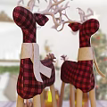 Christmas Decorative Ornaments Set with Plaid Reindeer Pinecones and Candle Holders