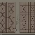 Geometric Pattern Decorative Screens With Wooden Frame And Potted Plant 3d model