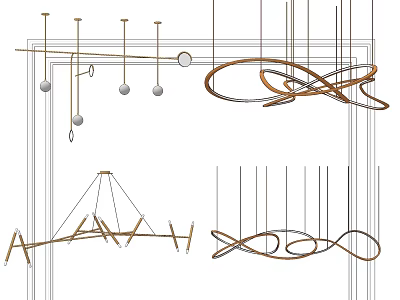 Contemporary Interior Design Showcasing Modern Chandeliers With Curved Metal Frames And Spherical Pendants 3d model