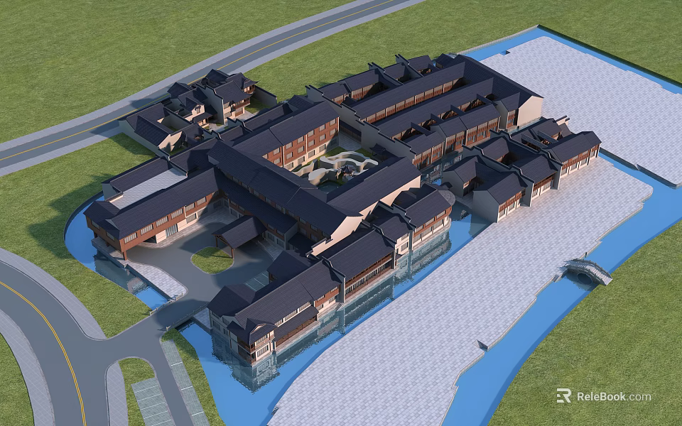 Ancient Architecture Complex With Traditional Courtyards Water Features And Stone Paths 3d model