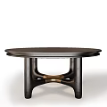 Modern Round Dark Wood Dining Table With Stylish Metal Cross Base Design 3d model