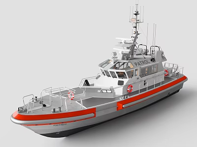 Modern Patrol Warship Design With Red Accents And Deck Details 3d model
