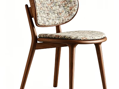 Modern Walnut Wood Dining Chair With Textured Fabric Seat And Backrest 3d model