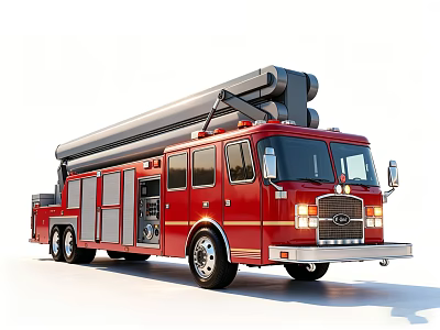 Red Fire Truck With Extendable Ladder Multiple Doors And Bright Headlights 3d model
